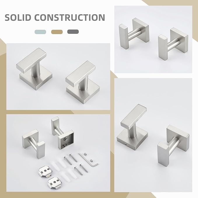 Angle Simple Bathroom Towel Hook 2 Pack, SUS304 Stainless Steel Bath Robe Holder, Modern Coat Hook Wall Mounted, Brushed Nickel