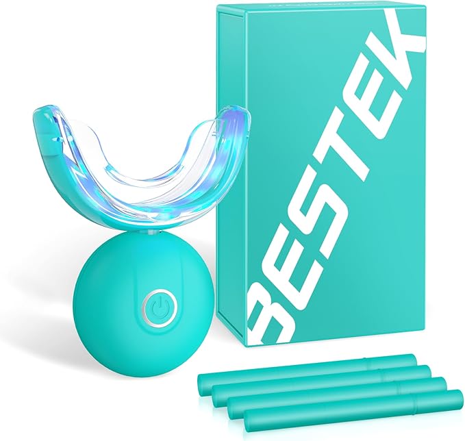 BESTEK Teeth Whitening Kit - 32X LED Teeth Whitening Light, 10 Min Fast Teeth Whitener with 4 Tubes of 35% Carbamide Peroxide Teeth Whitening Gel for Remove Coffee Wine Tobacco Teeth Stains - Blue