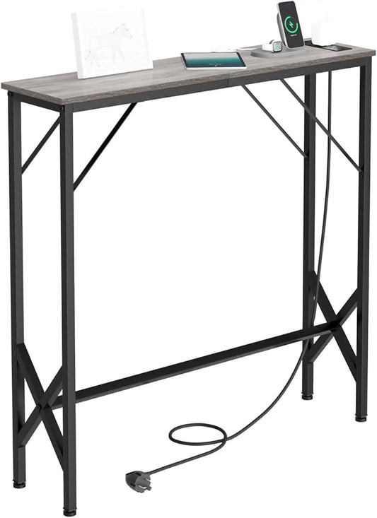 31.5‘’ Console Table, Skinny Entryway Table with Fast-Charging Station, Narrow Long Sofa Table, Behind Slim Couch Table for Entrance, Hallway, Living Room Decor ST-GY80-1