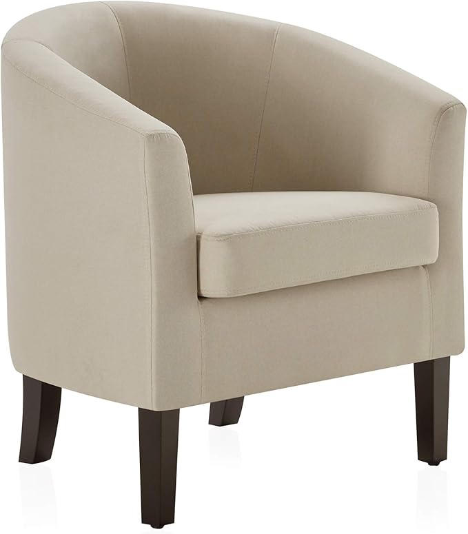 BELLEZE Accent Barrel Chair, Faux Leather Round Club Tub Sofa Corner Chair with Flared Legs and Cozy Soft Padding for Living Room Bedroom Waiting Room - Beige