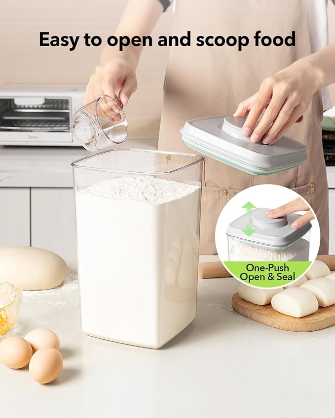 Ankou Airtight Pop Food Storage Container with Lid & 130ml Scoop, 4L/4.2qt BPA-Free Cereal, Rice, Flour, Pasta & Snack Container, Stackable & Durable,Kitchen Pantry Organizer