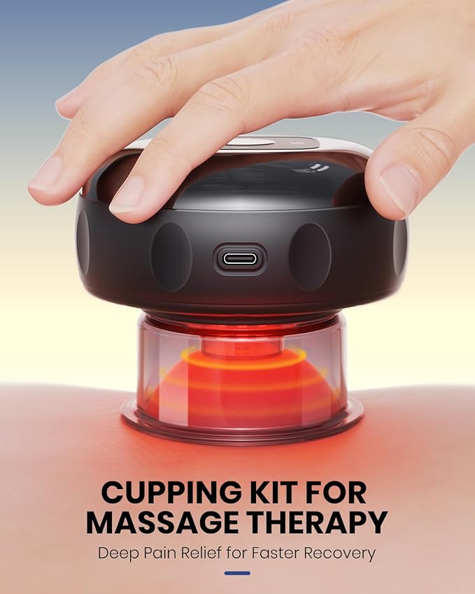 5-in-1 Electric Cupping Kit for Massage Therapy with Red Light Therapy - 24 Levels of Adjustable Suction & Heat, Portable Cupping Therapy Set for Back Pain Relief & Neck Muscle Soreness