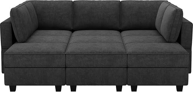 Belffin Modular Sectional Sleeper Sofa Couch with Storage Ottoman Convertible Sectional Couches for Living Room Terry Reversible Chaise. Black Sofa