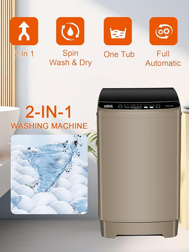 17.7 lbs Portable Washer Drain Pump, Full Automatic Washing Machine with LED Display, 10 Programs & 8 Water Levels Selections, Ideal for Camping, Apartment, Dorm, Glod