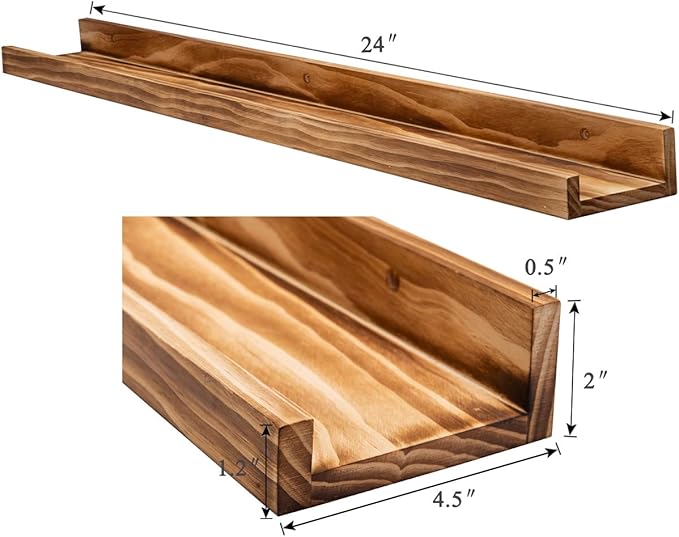AZSKY 24" Floating Wall Ledge Shelf Wood Picutre Shelf Wall Mounted Nursery Kids Bookshelf Spice Rack Bathroom Storage Shelves Display Organizer Set of 2