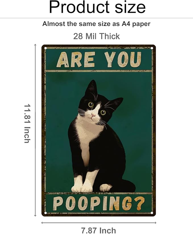 ALKB Tuxedo Cat Decor Are You Pooping Funny Metal Signs 8 x 12 Inch Black Cat Gift for Vintage Bathroom Decor
