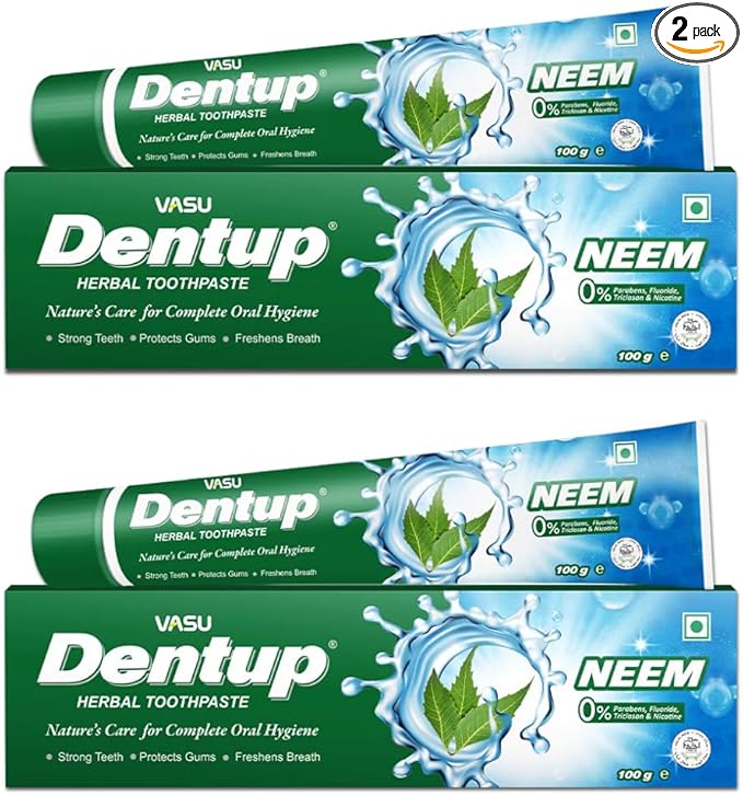 Vasu Dentup Herbal Neem Toothpaste | Ayurvedic Gum Care Toothpaste for Cavity Protection, Gum Strength, Fresh Breath | Fluoride-Free Natural Oral Care – 100g Each (Pack of 2)