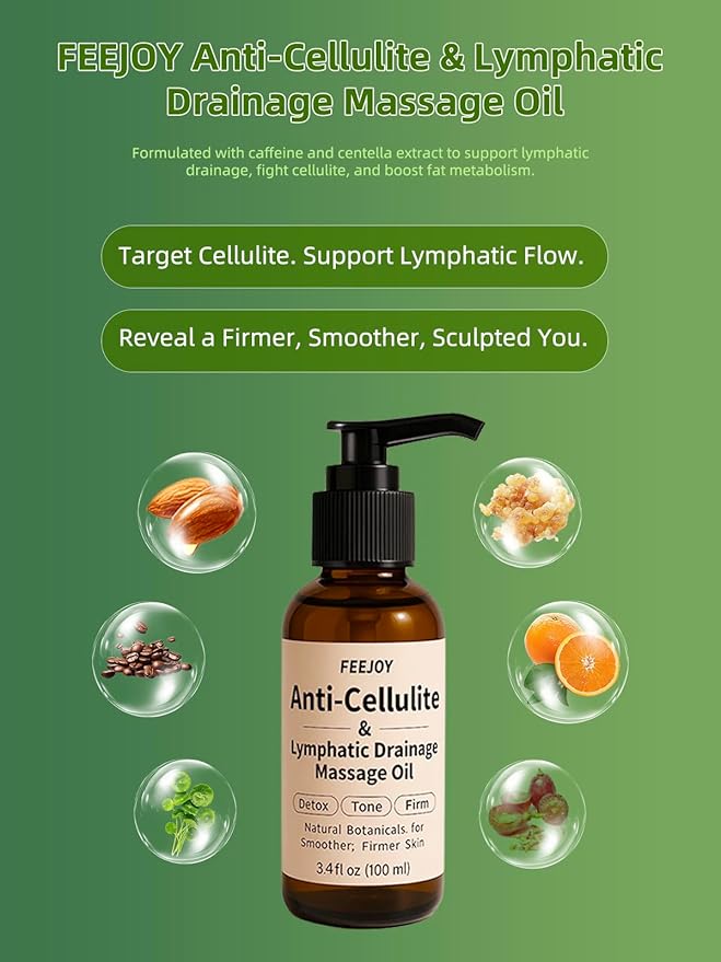 Body Oil & Massage Oil, Body Firming Oil for Cellulite, Lymphatic Drainage, Skin Tightening & Stretch Marks, Massage Oil for Massage Therapy for Leg, Hip, Arm & Belly, Daily or After Shower Use