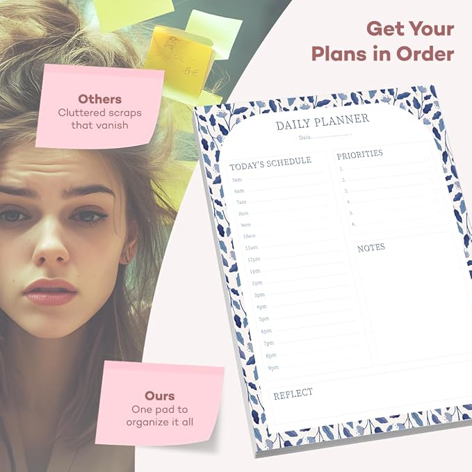 Bliss Collections Daily Planning Pad, To Do List Notebook - Undated Tear-Off Sheets Notepad - Work Calendar, Organizer, Scheduler for Goals, Tasks - Daily Planner (Floral), 8.5" x 11", 50 Sheets