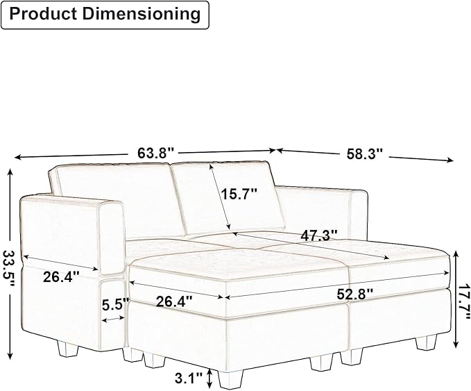 Belffin Modular Sectional Sofa with Reversible Chaise L Shaped Couch with Ottoman Modular Sofa Couch with Storage for Small Space Green