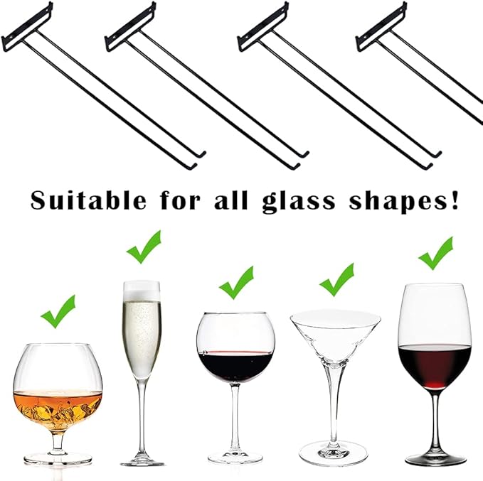 4 Packs 12 Inch Wine Glass Racks Cup Wall Mounted Stemware Hanging Wine Glasses Holder Under Cabinet Wire Wine Decor Racks