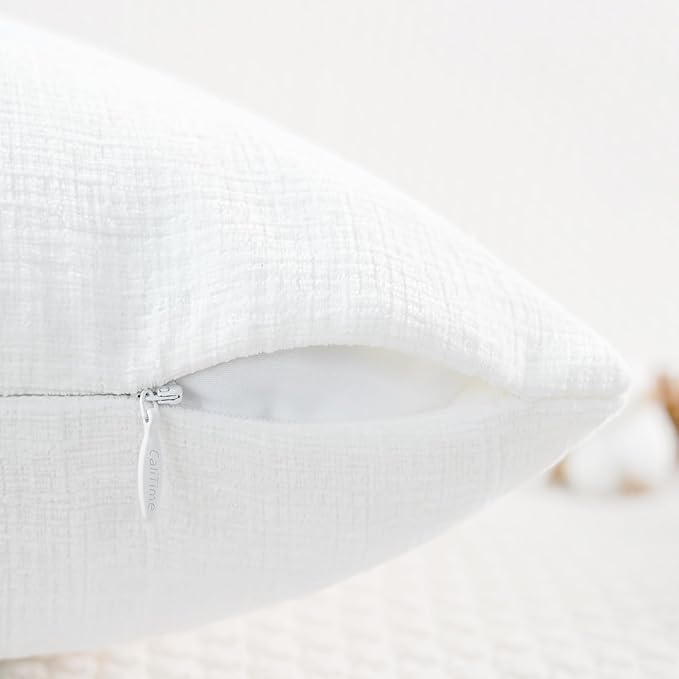 CaliTime Throw Pillow Covers Decorative 26 X 26 Inches Pack of 2 Cozy Chenille Cushion Cases for Couch Sofa Bed Living Room Home True White