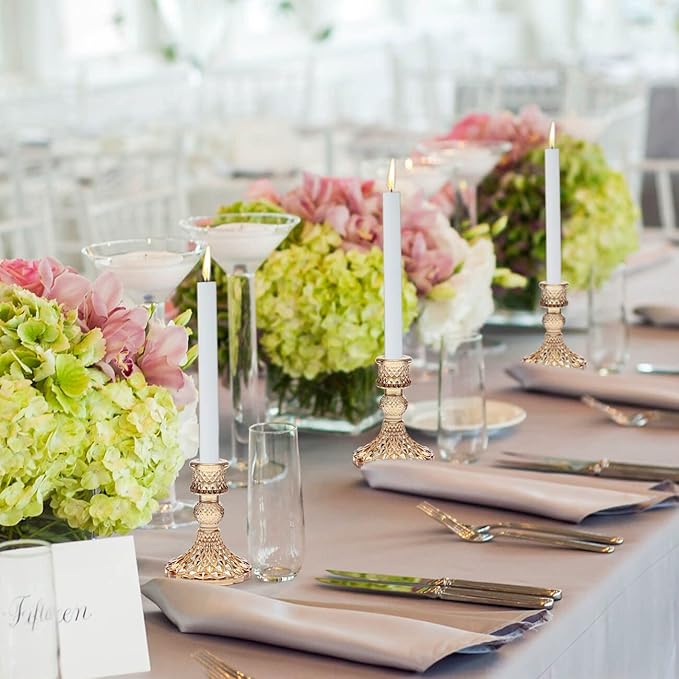 Candlestick Holders Set, 12Pcs 4" H Taper Candle Holders Bulk, Glass Candle Holders for Wedding, Festival, Party & Windowsill Decor, Gold