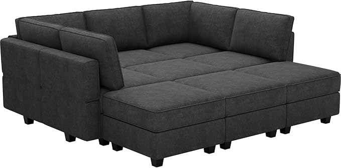 Belffin Modular Sectional Sleeper Sofa Couch with Storage Ottoman Convertible Sectional Couches for Living Room Terry Reversible Chaise. Dark Grey Sofa