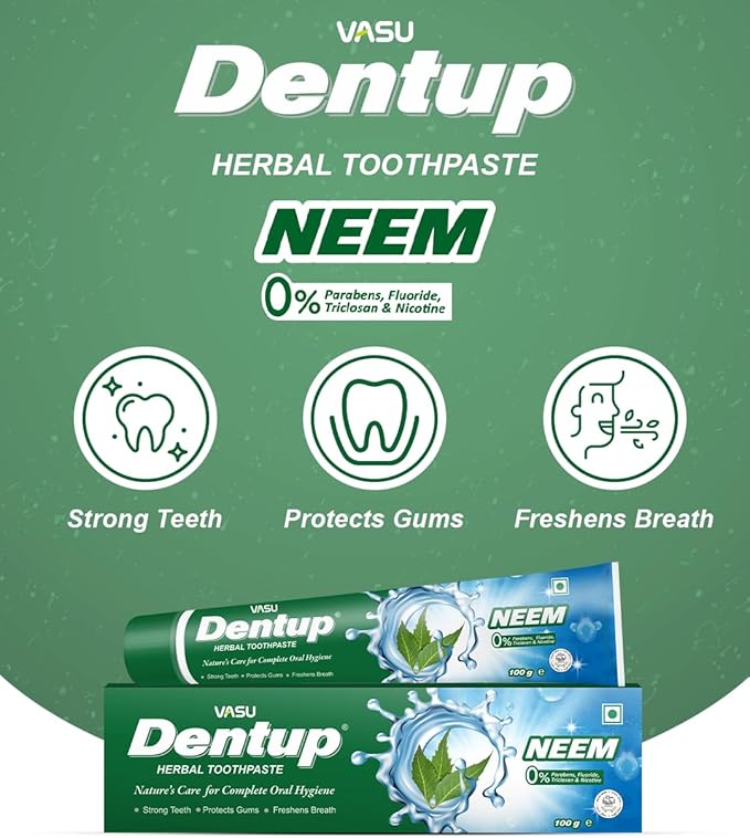 Vasu Dentup Herbal Neem Toothpaste | Ayurvedic Gum Care Toothpaste for Cavity Protection, Gum Strength, Fresh Breath | Fluoride-Free Natural Oral Care – 100g Each (Pack of 2)
