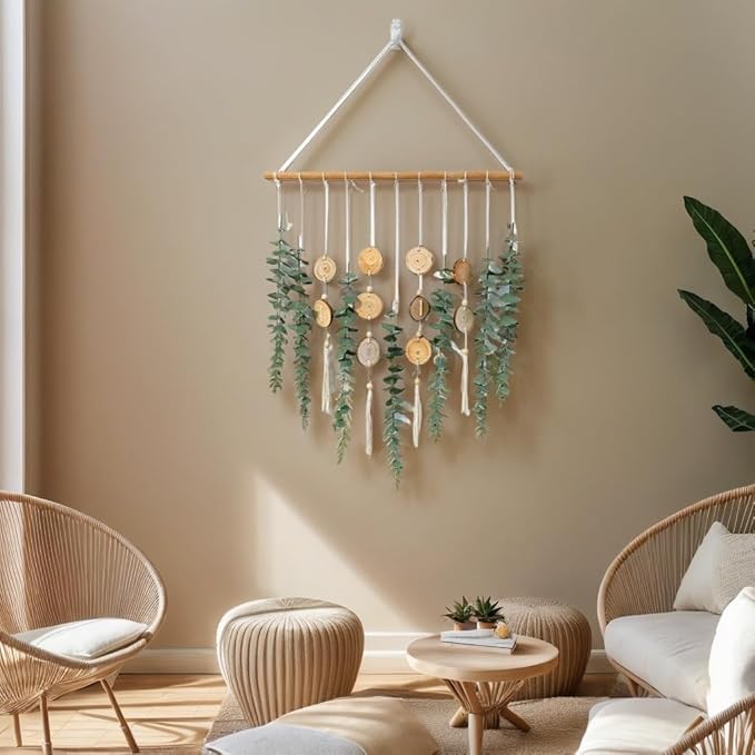 Artificial Eucalyptus Wall Decor Fake Greenery Leaves Stems Home Decor Wall Hanging Plants Boho Rustic Farmhouse Decor for Bedroom Kitchen Dining Room Livingroom Bathroom Livingroom (Small)