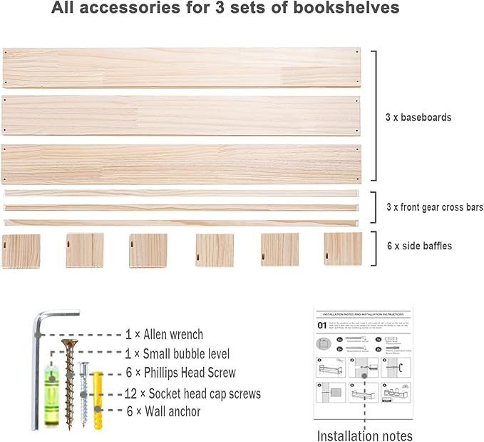 AZSKY Natural Wood Nursery Shelves Floating Wall Book Shelves Nursery Kids Baby Toddler Room Décor 36 in Bookshelf for Toy Picture Display a Set of 3 Same Sizes