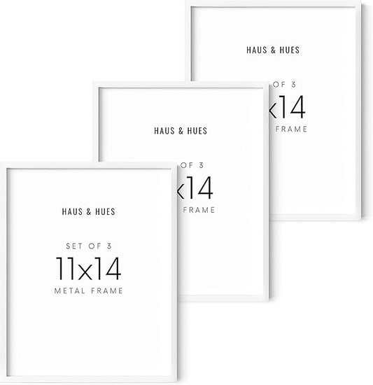 HAUS, HUES 11x14 Picture Frame Set of 3-White Frames, 11x14 White Frames, 14x11 White Frames, Picture Frame To Display 11x14 Frames White Picture Frames White Frames 11x14in(White Aluminum Frames)