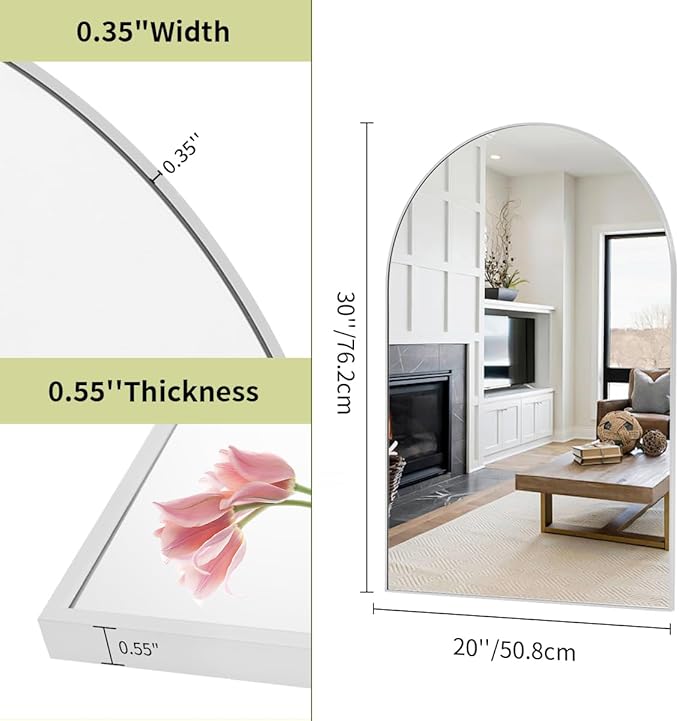 BEAUTYPEAK 20"x30" Arch Bathroom Mirror, Wall Mounted Vanity Metal Frame Mirror for Bedroom, Entryway, Living Room, Silver
