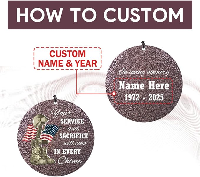 36inch Personalized Wind Chimes, Memorial Wind Chimes for US Veteran, Wind Chime for Loss of Loved Dad/Mom, Sympathy Memorial Gifts, Thank You Veteran Solider, Outdoor Decor