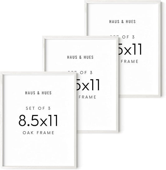 HAUS AND HUES Set of 3 Wood Picture Frames 8.5 X 11 - Wood Picture Frames 8.5 X 11 Document Frames 8.5x11, Certificate Frames 8.5 X 11 Multi Pack Natural Wood Frame, 8.5 X 11 Frame (White Oak Frame)