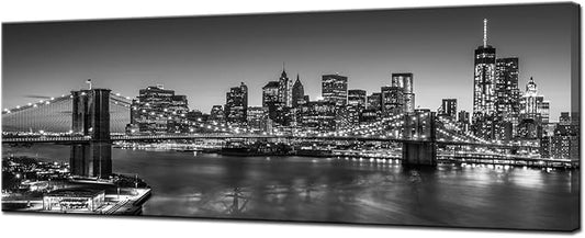 Biuteawal - Black and White Brooklyn Bridge Canvas Wall Art New York City Picture Print Manhattan Night Skyline Painting on Canvas Modern Home Office Wall Decoration Ready to Hang