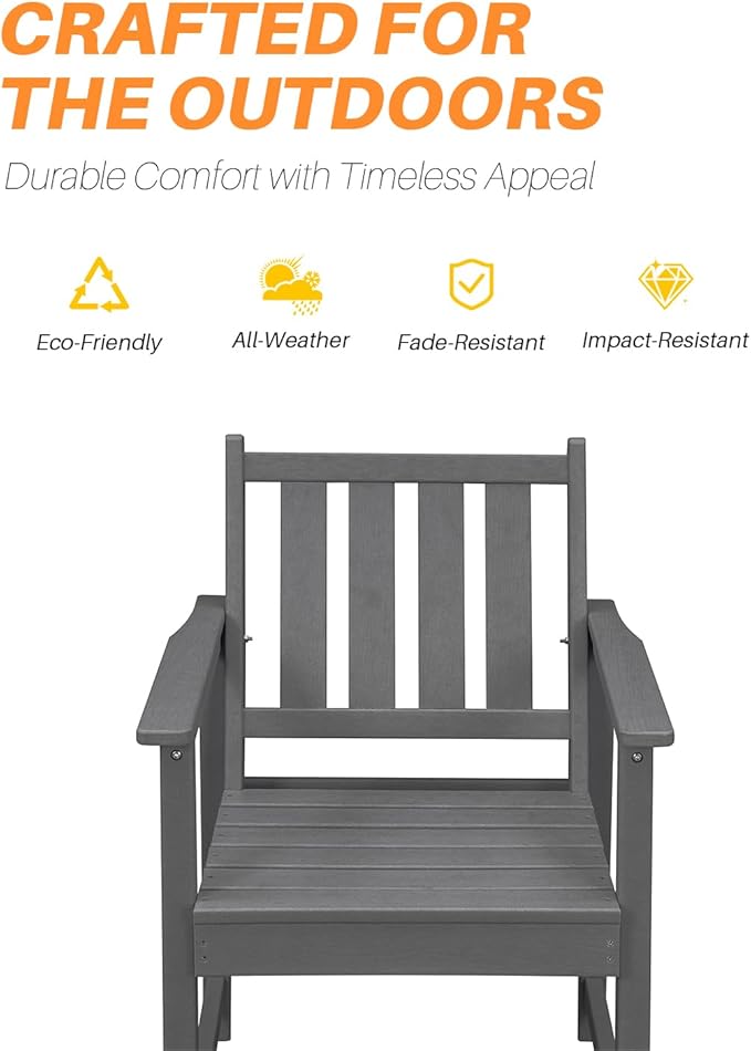 7 Pieces HDPE Outdoor Dining Set, Patio Dining Set with Umbrella Hole, All Weather Outdoor Dining Table Sets for 6, HDPE Patio Furniture Sets for Deck, Backyard, Lawn, and Poolside, Smoke Gray