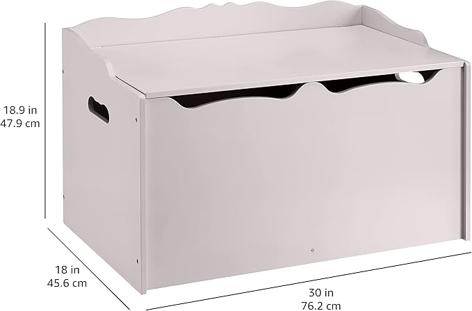 Amazon Basics Kids Toy Box, Wooden Organizer Storage Chest, Gray, 30" x 18" x 19"