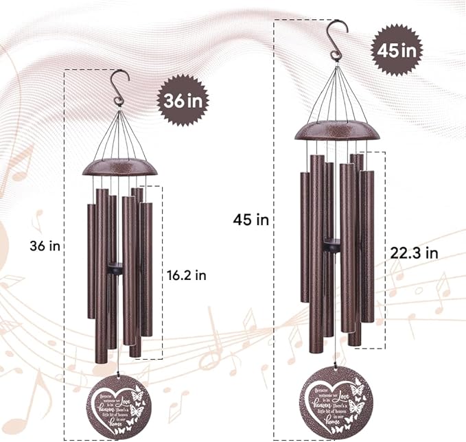 45inch Personalized Wind Chimes, Metal Memorial Wind Chimes, Heart Butterfly Wind Chime for Loss of Loved Dad/Mom, Sympathy Memorial Gifts Wind Chime Deep Tone Outdoor Decorations