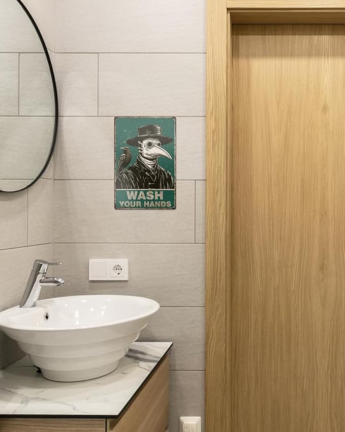 ALKB Halloween Bathroom Decor 8x12 Inch - WASH YOUR HANDS, Gothic Vintage Metal Tin Sign, Novelty Gifts for Men Women Adult