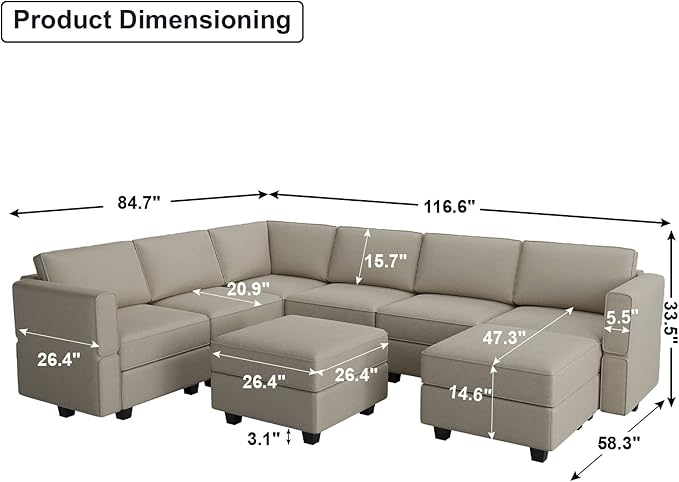 Belffin Modular Sectional Sofa with Storage Seat Oversized U Shaped Couch with Reversible Chaise Sofa Set with Ottoman Velvet Grey