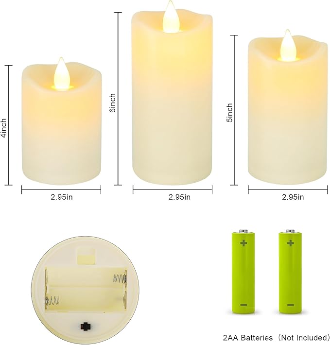 Aignis Indoor Flameless LED Candles Battery Operated with Remote Timer and Wax-Like Shell for Home/Wedding/Holiday Decor, Set of 3(D 2.95" x H 4"/5"/6")