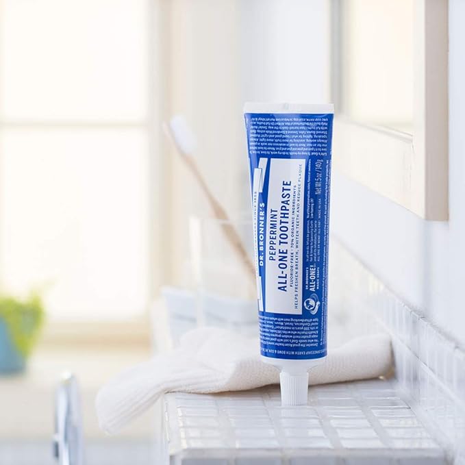 Dr. Bronner’s All-One Toothpaste 4-Pack Variety– (Peppermint, Spearmint, Cinnamon, Anise, 5oz Each)– 70% Organic Ingridients, SLS Free Toothpaste, Fluoride Free, Natural, Vegan, for Sensitive Teeth