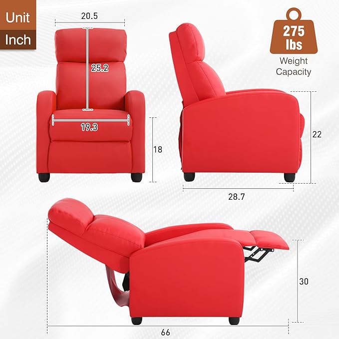 BestMassage | Recliner Chair | No Massage Function | Pu Red | with Lumbar Support, Adjustable Push Back, Wide Armrests, Footrest & Padded Seat | Easy Assembly | for Living Room, Home Theatre
