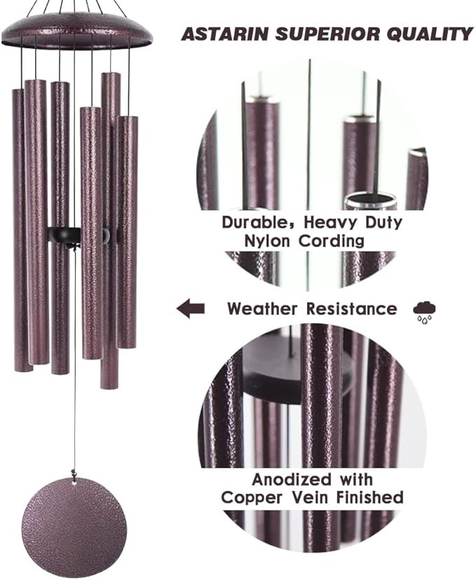 ASTARIN Wind Chimes, 36 Inch Large Metal Outdoor Chimes with 6 Tubes, Deep Tone, Tuned for Garden, Balcony, Patio & Home Decor. Bronze
