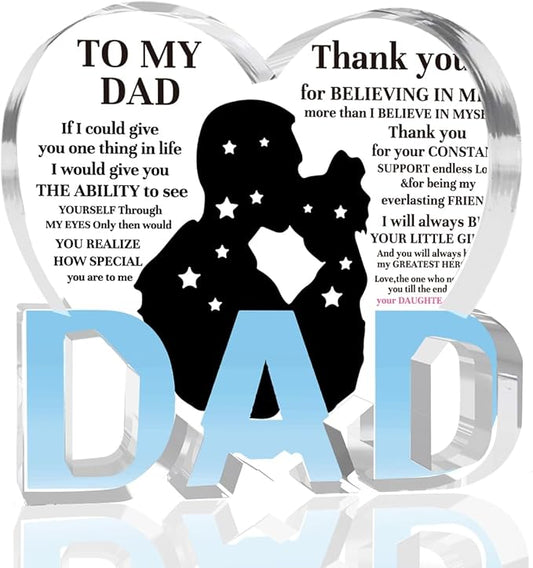 Best Dad Ever Gift from Daughter Son - Acrylic Heart-Shaped Plaque Father’s Day Birthday Gift - Unique Keepsake Desk Decor with Personalized Message