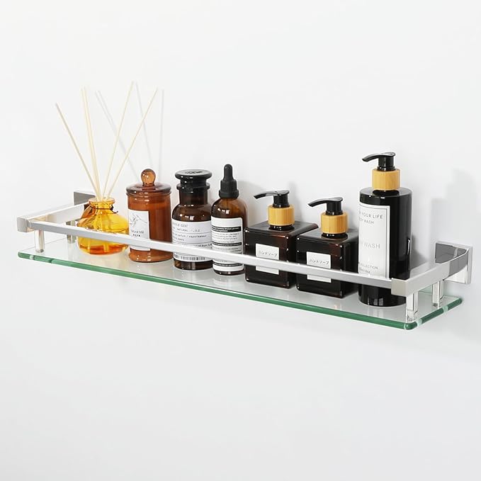 Alise Bathroom Shelf Wall Mounted, Polished Chrome Large Capacity Glass Shelf for Bathroom, 24 inch