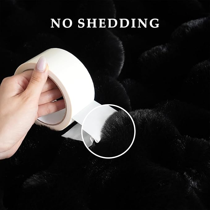 BENVWE Faux Fur Throw Blanket for Couch Bed - Fluffy Soft Thick Bubble Blanket for Living Room Home Decor - Fathers Day Birthday Gifts for Women Men, Black, 60" x 80"