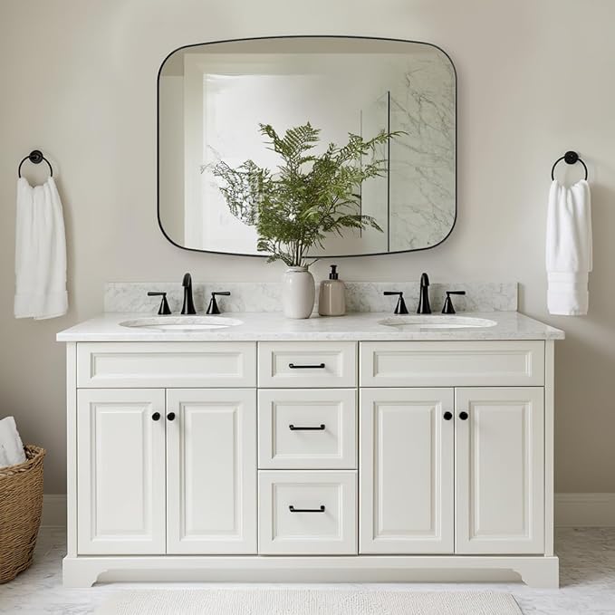 ANDY STAR Black Oblong Mirror, 36x48 Inch Black Oval Mirror for Bathroom with Stainless Steel Metal Frame, Wall Mouned for Bathroom, Living Room, Entryway