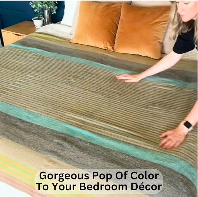 Alpaca Wool Throw Blanket | Super Soft, Lightweight, Breathable and Hypoallergenic | Non-Itchy or Scratchy (Green Gray Varicolored, Queen (U.S. Standard))