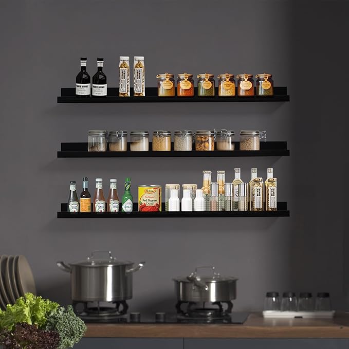 AZSKY Floating Picture Ledge Shelves for Wall Set of 3, 36 Inch Photo Shelves with Lip Long Large Nursery Book Shelf for Toys Storage Kids Bookshelf Wall Mounted Living Room Bedroom Decor Frames