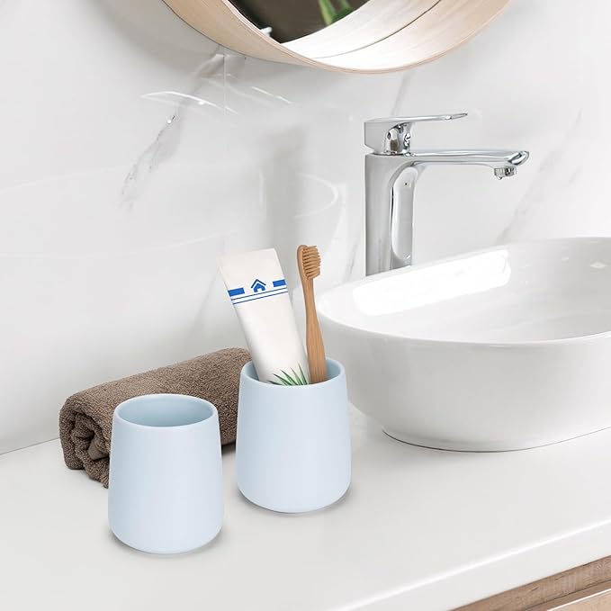 Bathroom Tumbler Cup Ceramic 13.5oz Reusable Toothbrush Cup 400ml,Toothbrush Holder Adequate for Your Bathroom (Blue)