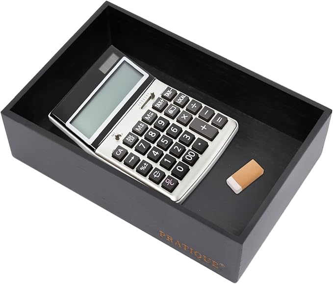 Bamboo Drawer Organizer - Kitchen Utensil Organizer Silverware Tray Cutlery Holder，Office Desk Supplies and Accessories,8.9 * 5.9 * 2.6inch,Black