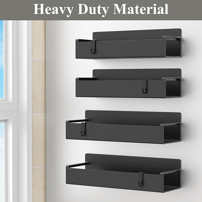 4 Pack Magnetic Spice Rack Organizer for Refrigerator and Oven, Black Fridge Organizers and Storage for Kitchen