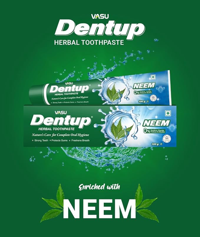 Vasu Dentup Herbal Neem Toothpaste | Ayurvedic Gum Care Toothpaste for Cavity Protection, Gum Strength, Fresh Breath | Fluoride-Free Natural Oral Care – 100g Each (Pack of 2)