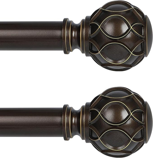 Bronze Farmhouse Curtain Rods for Windows:Heavy Duty Adjustable Curtain Rod for Bedroom Living Room,Boho Decorative Rustic Drapery Rods with Vintage Coastal Finial,Antique Bronze 2 Pack 18-45"