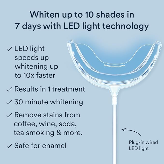 Auraglow Teeth Whitening Kit, Wired LED Accelerator Light, 35% Carbamide Peroxide Teeth Whitening Gel, 12 Whitening Treatments, Whitens up to 10 Shades in 7 Days