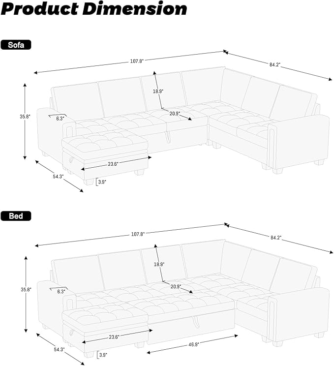 Belffin Modular Sectional Sleeper Sofa with Pull Out Bed U Shaped Sectional Sofa Couch with Storage Ottoman Velvet Covertible 7-Seater Sofa for Living Room Green