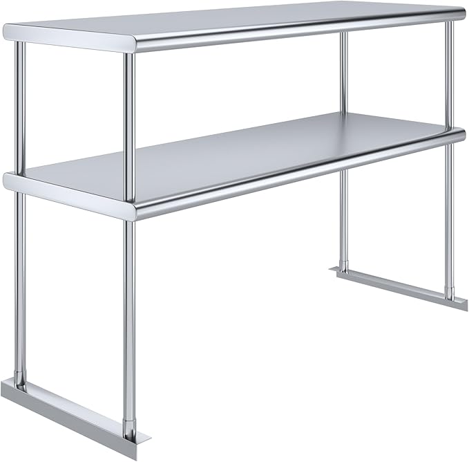 AmGood Stainless Steel Double-Tier Shelf | Work Table Overshelf | NSF Certified | Fits Over Tables | Many (48 in. Long x 18 in. Deep)