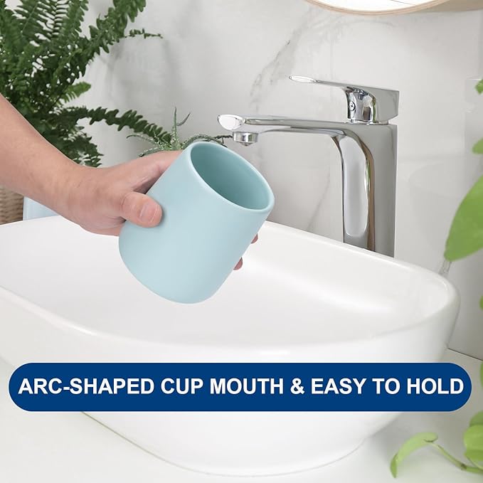 Bathroom Tumbler Cup Ceramic 13.5oz Reusable Toothbrush Cup 400ml,Toothbrush Holder Adequate for Your Bathroom (Cyan)